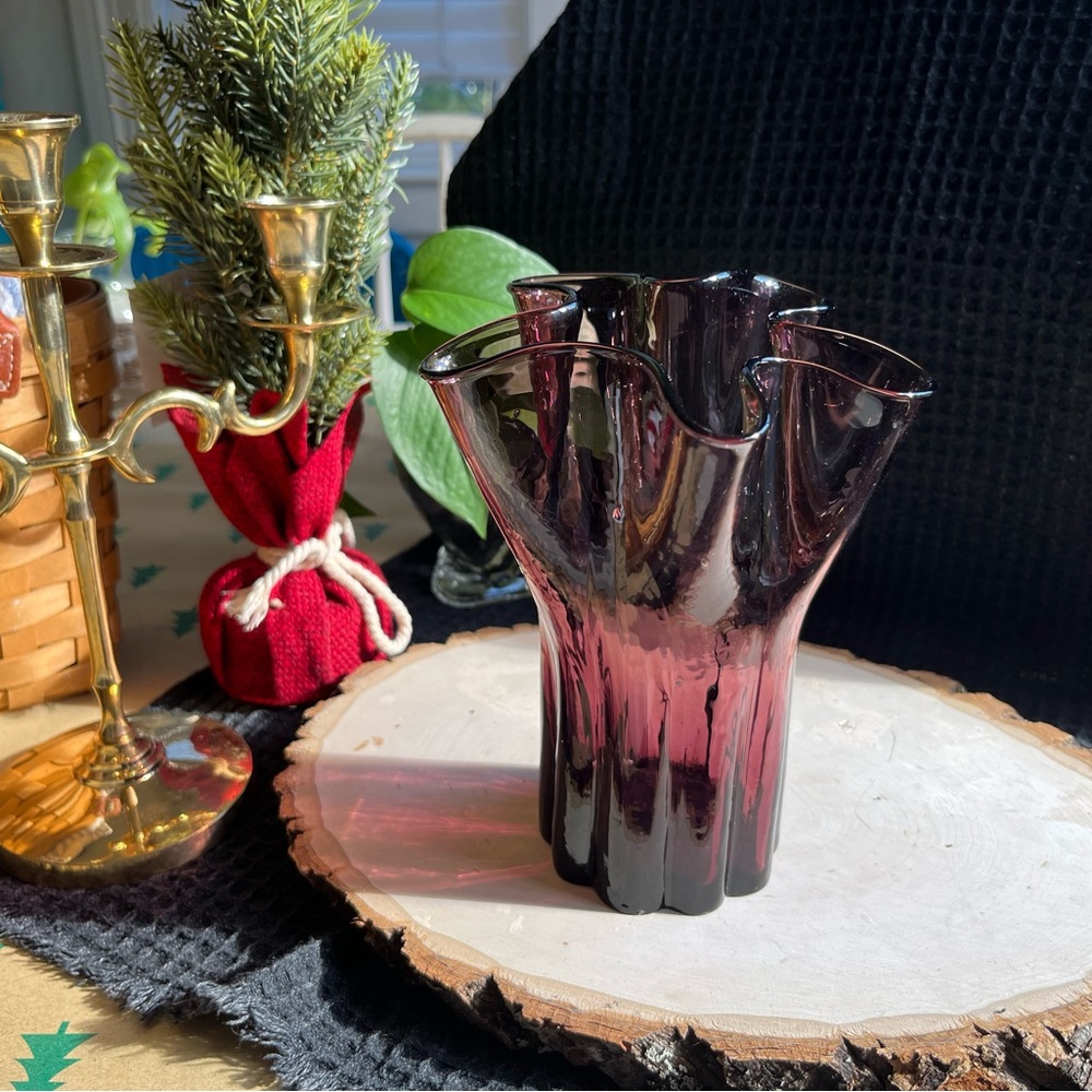 Purple amethyst hand blown ripple vase